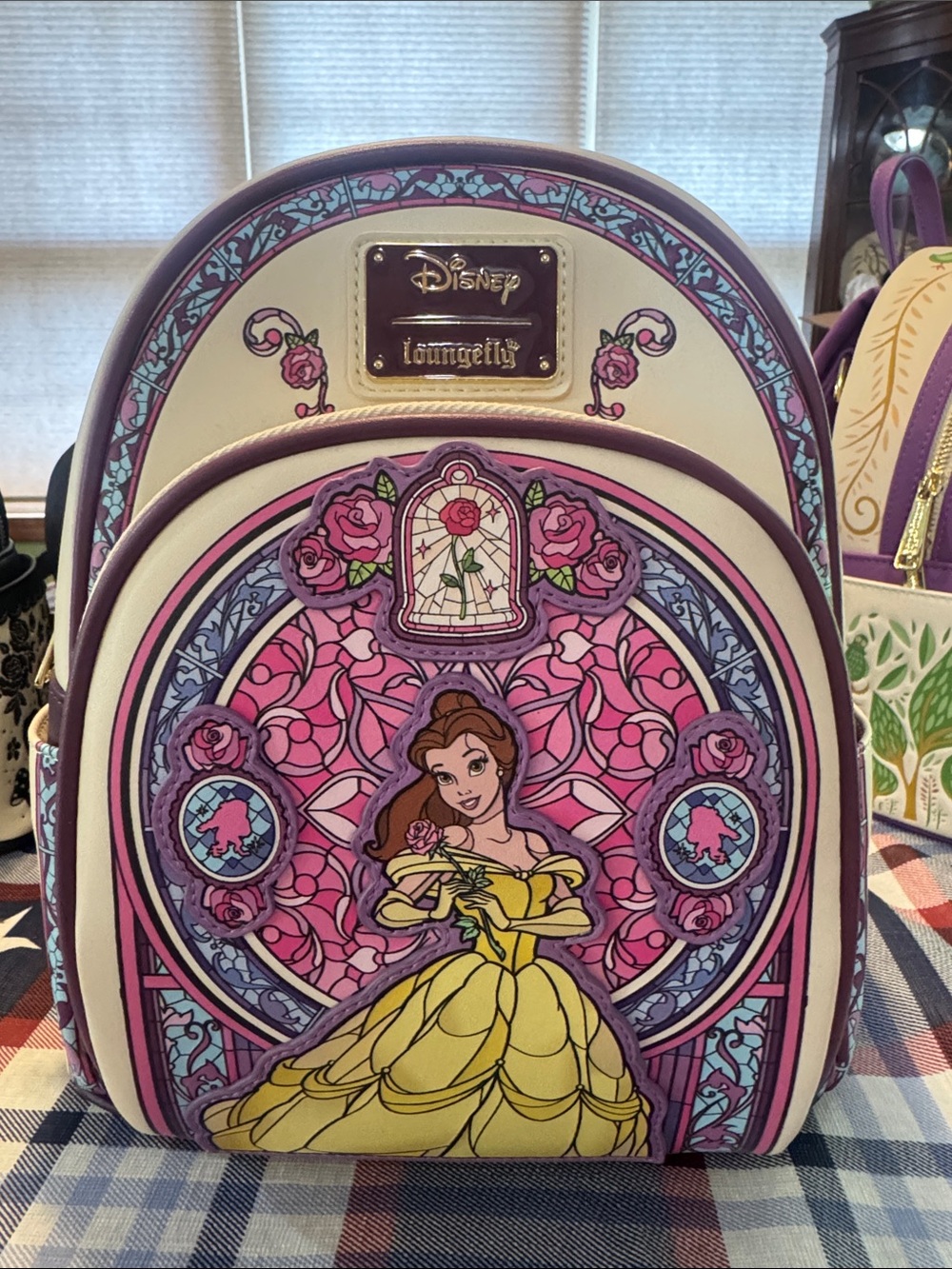 Loungefly Belle Stained Glass Mini Backpack - Pink, Purple & Yellow